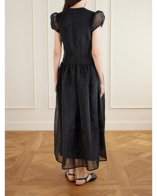 CECILIE BAHNSEN Black Cleopatra Organza Midi Dress