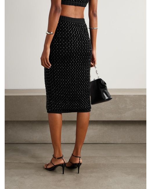 DIOTIMA Black Spice Crystal-Embellished Crocheted Cotton-Blend Midi Skirt
