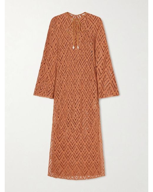 Johanna Ortiz Orange Wild Savannah Open-Knit Cotton Tunic Dress