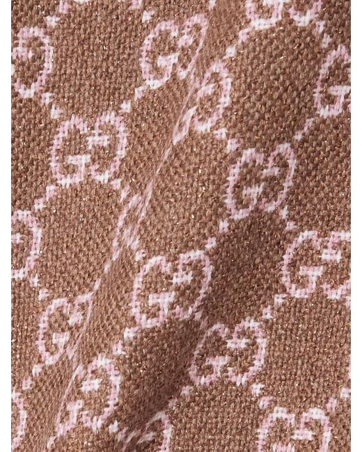 Gucci Pink Fringed Metallic Wool-Jacquard Scarf