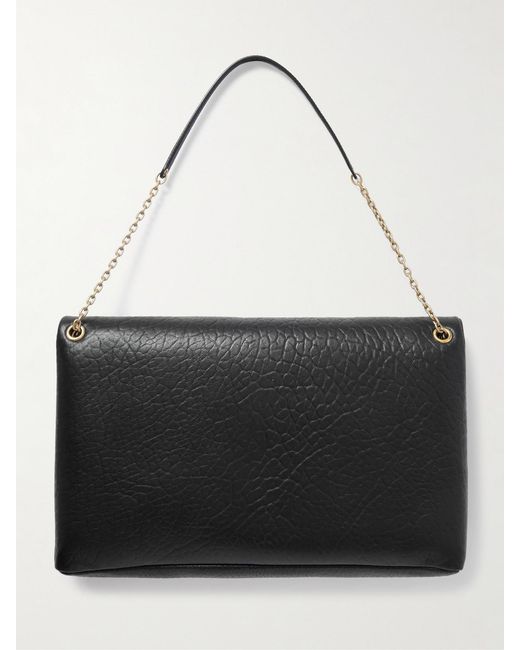 Saint Laurent Black Cassandre Textured-Leather Shoulder Bag