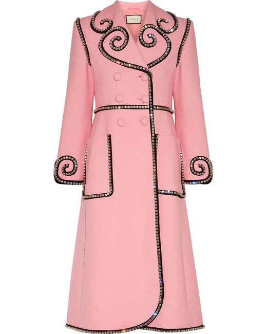 Gucci Swarovski Crystal-embellished Wool Coat in Pink | Lyst