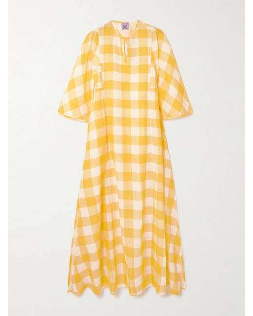 Thierry Colson Yellow Rachel Maxikleid Aus Einer Leinen-Baumwollmischung Mit Gingham-Karo