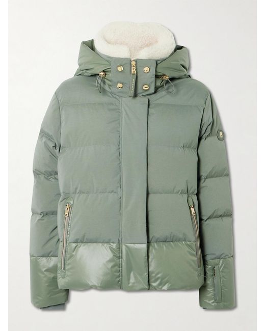 Bogner Green Maja Hooded Plush-Trimmed Quilted Shell Down Ski Jacket