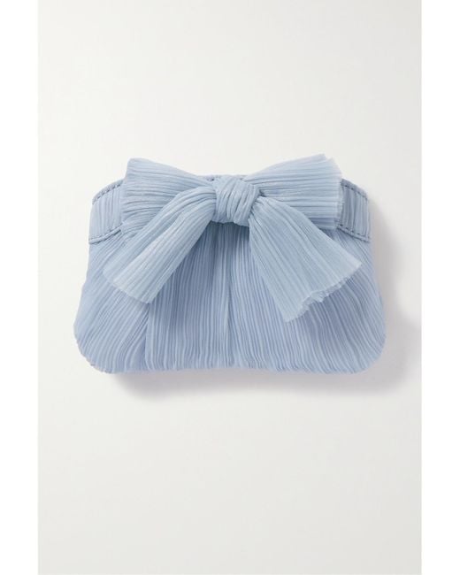 Loeffler Randall Blue Rochelle Bow-Embellished Plissé-Organza Clutch