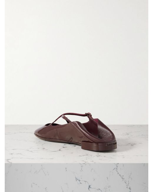 Jimmy Choo Brown Eleri Collapsible-Heel Embellished Patent-Leather Ballet Flats