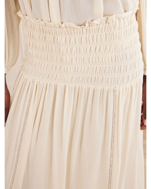 Isabel Marant Natural Nerly Bead-Embellished Smocked Silk Maxi Skirt