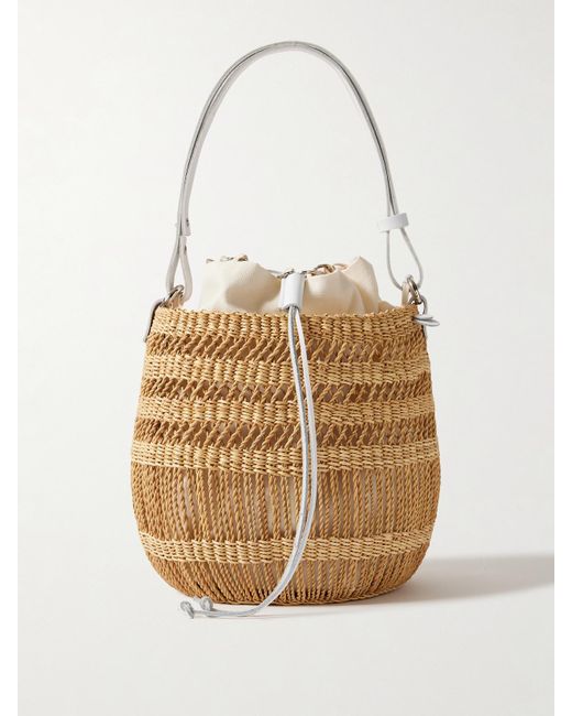 Muuñ Natural Minette Leather-Trimmed Woven Straw Bucket Bag