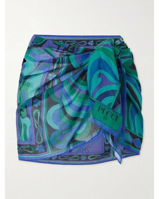 Emilio Pucci Blue Printed Cotton-Voile Pareo