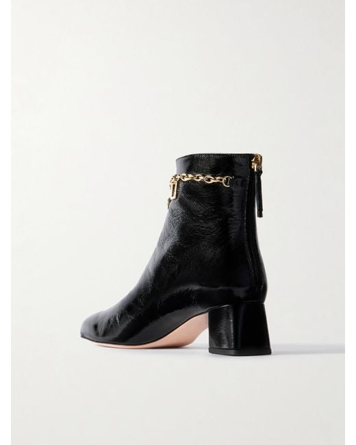 Roger Vivier Black Très Vivier 45 Chain-Embellished Patent-Leather Ankle Boots