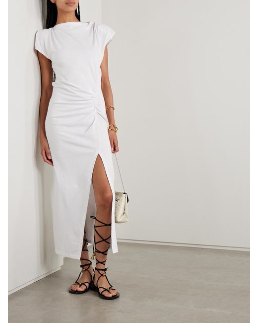 Isabel Marant White Nadela Asymmetric Gathered Cotton-Jersey Maxi Dress