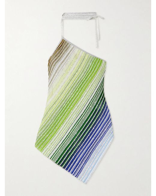 Missoni White One-Shoulder Sequin-Embellished Striped Metallic Crochet-Knit Top
