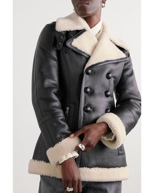 Tod's Black Double-Breasted Shearling Jacket