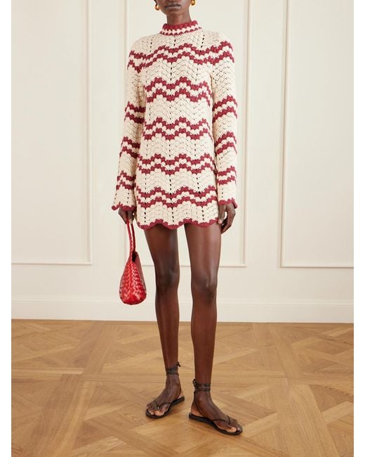 Alix Of Bohemia Pink Romy Scalloped Striped Crocheted Cotton Mini Dress