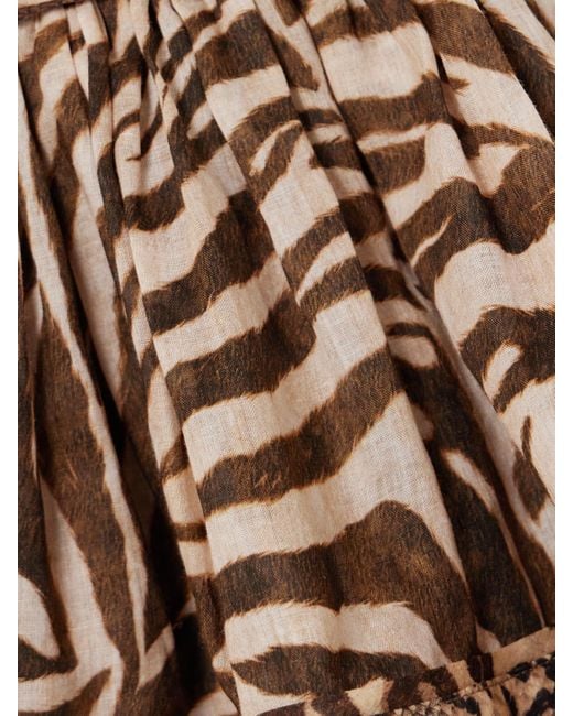 Zimmermann Brown Wanderlust Lantern Belted Printed Cotton Mini Dress