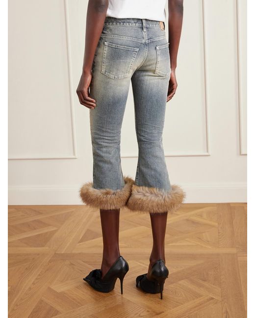 Balenciaga Blue Cropped Plush-Trimmed Low-Rise Flared Jeans