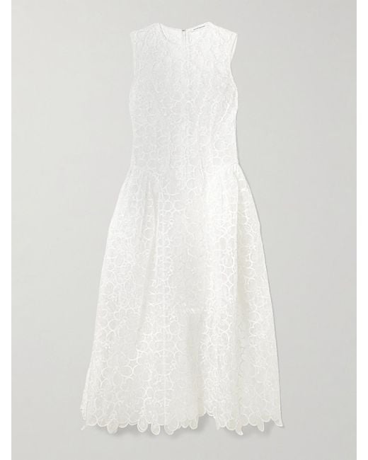 CECILIE BAHNSEN White Cate Embroidered Tulle Midi Dress