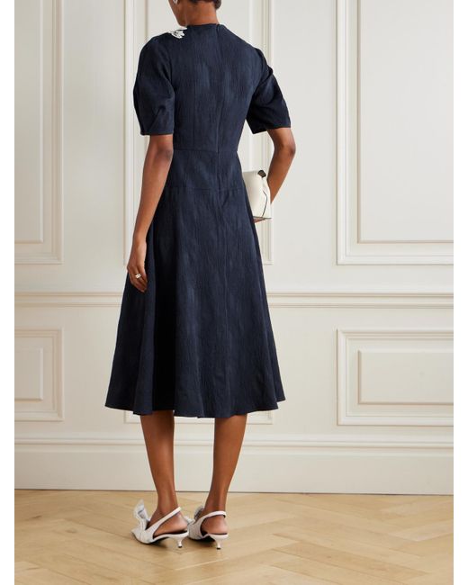 Erdem Blue Midikleid Aus Cloqué Aus Einer Baumwollmischung Mit Applikation