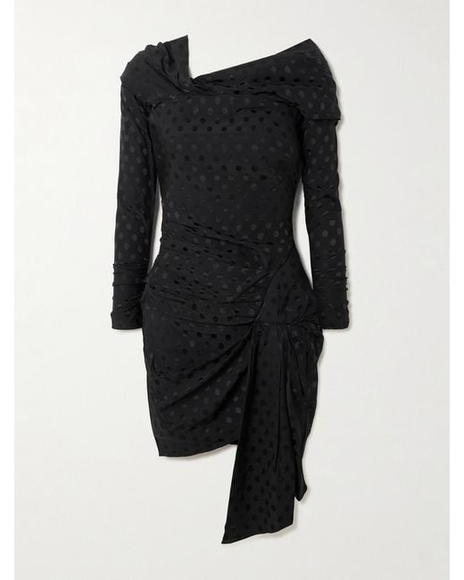 Isabel Marant Black Asymmetric Draped Polka-Dot Stretch-Silk Dress