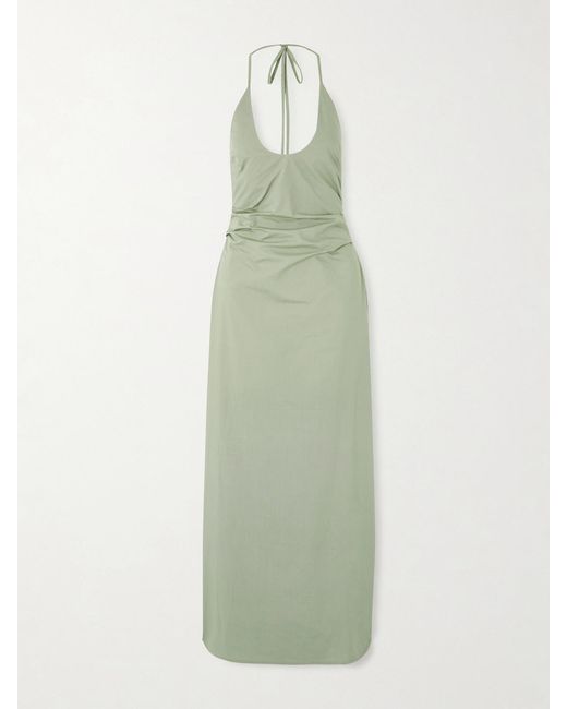Sir Green Martina Gathered Cotton-Poplin Halterneck Maxi Dress