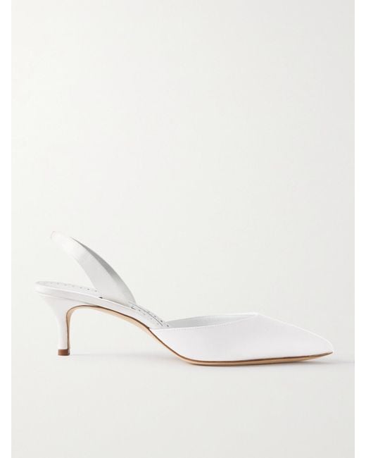Manolo Blahnik White Carolyne Bridal 50 Slingback-Pumps Aus Satin