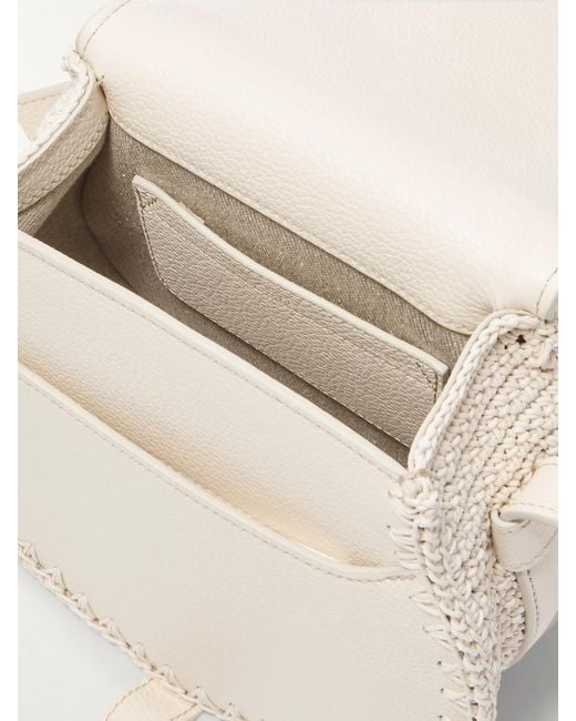 Chloé Natural Marcie Textured-Leather And Crocheted Cotton Shoulder Bag