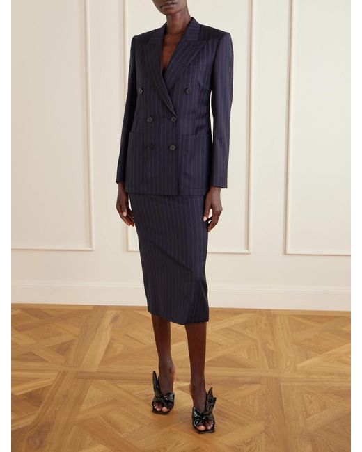 Givenchy Blue Pinstripe Double-Breasted Wool Blazer