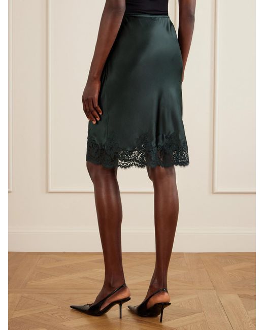 Saint Laurent Green Lace-Trimmed Silk-Satin Skirt