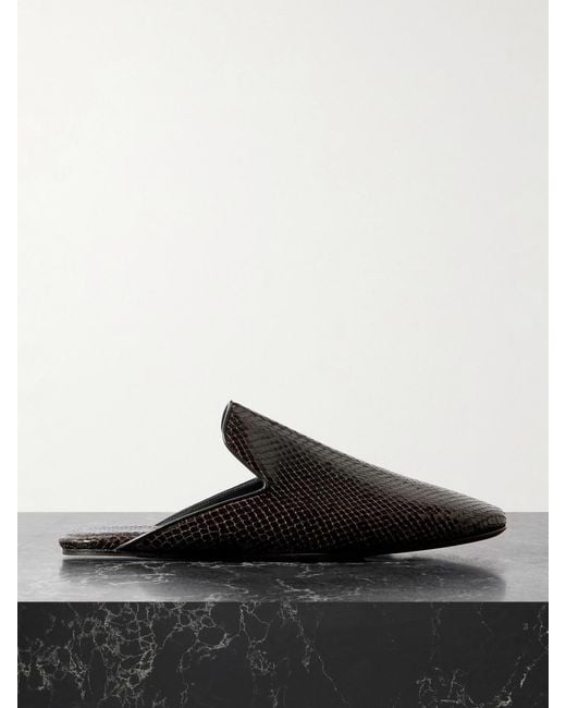 Dries Van Noten Black Snake-Effect Leather Mules