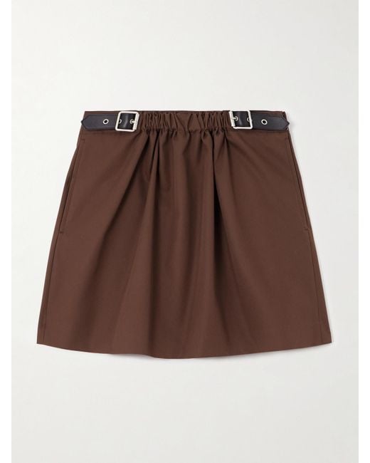 Mini-Jupe En Serge De Coton Et De Soie Mélangés À Finitions En Cuir Et À Boucle Loewe en coloris Brown