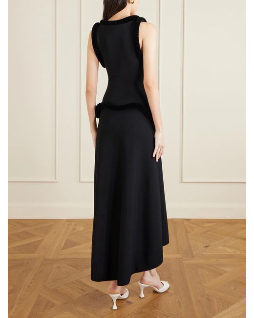 DIOTIMA Black Basseterre Velvet-Trimmed Jersey Maxi Dress