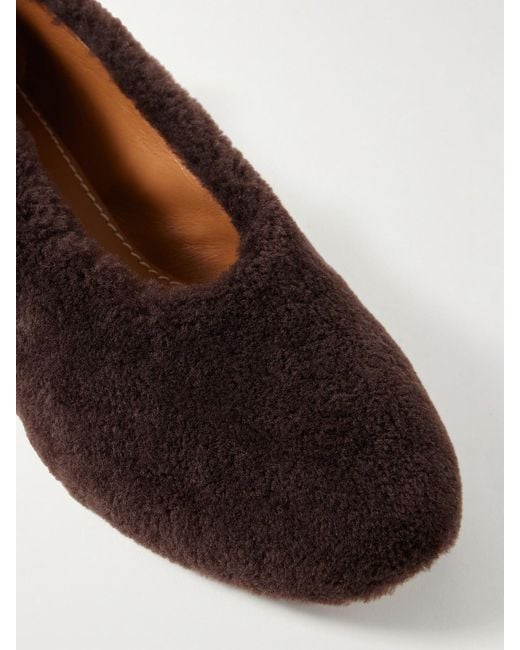 Staud Brown Alba Ballet Shearling Flats