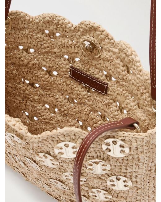 Rabanne Natural Schultertasche Aus Raffiabast Mit Lederbesätzen Und Verzierungen