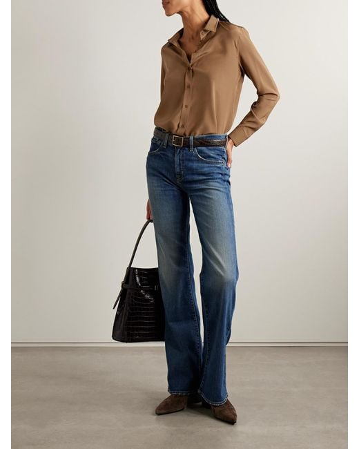 Nili Lotan Brown Gaia Silk Crepe De Chine Shirt