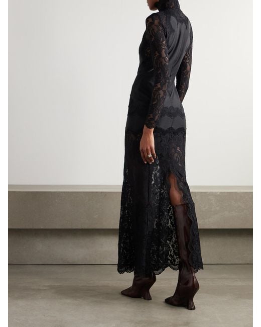 Robe Longue En Satin De Soie À Finitions En Dentelle Rabanne en coloris Black