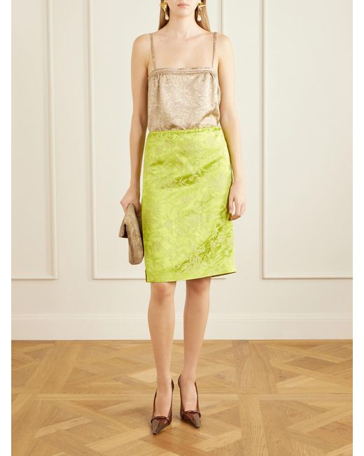 Saint Laurent Yellow Floral-Brocade Midi Skirt