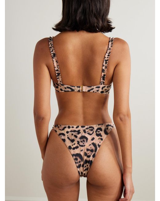 Agua Bendita Natural Agraz Ruffled Leopard-Print Stretch Recycled Bikini Top