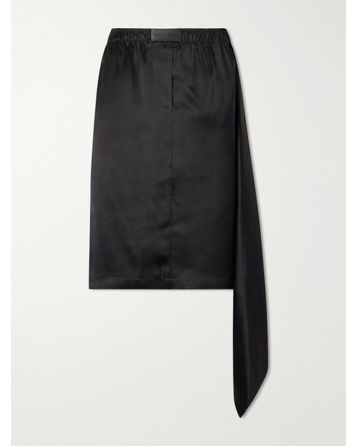 Courreges Black Logo-Trimmed Satin Midi Skirt