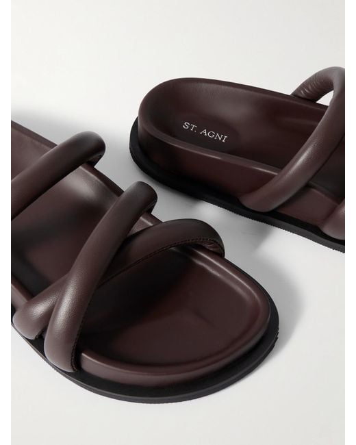St. Agni Brown Leather Slides