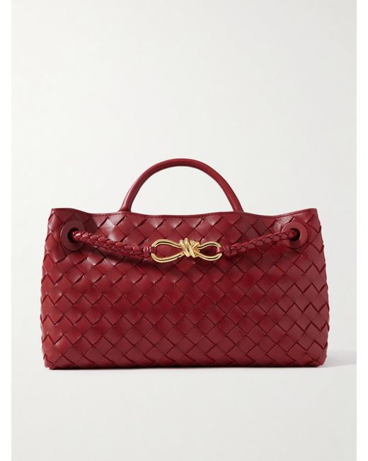 Bottega Veneta Red East/West Andiamo Kleine Tote Aus Intrecciato-Leder
