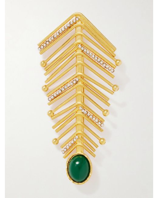 Sonia Petroff Metallic Goldfarbene Brosche Mit Quarz Und Swarovski-Kristallen