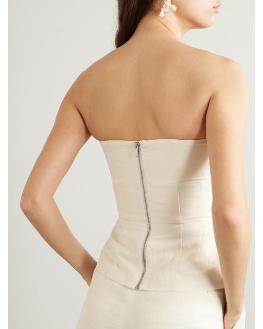 TOVE Natural Ruby Gathered Linen-Blend Twill Peplum Bustier Top
