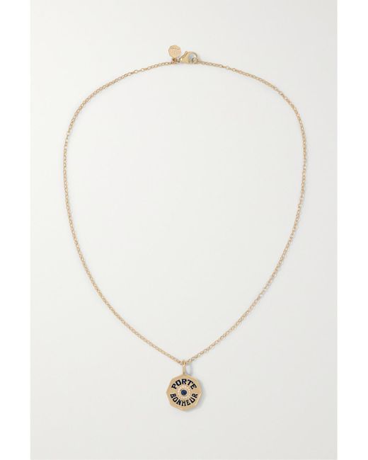 Marlo Laz Natural Mini Porte Bonheur 14-Karat, Enamel, Sapphire And Diamond Necklace