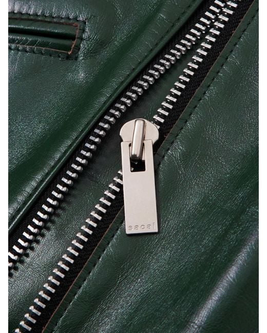 Sacai Green Carhartt Wip Cotton Corduroy-Trimmed Leather Biker Jacket