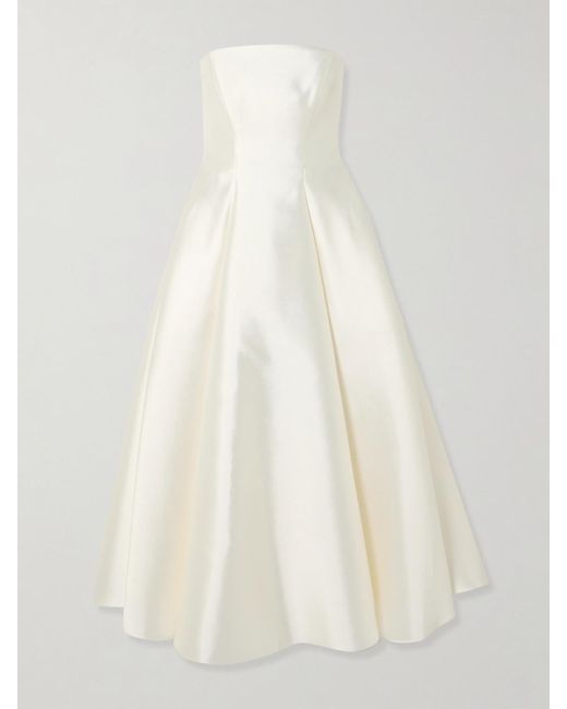 Halfpenny London White Strapless Pleated Mikado Midi Dress