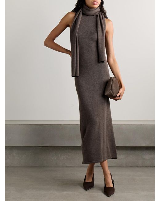 Robe Midi En Laine À Col Roulé Et À Écharpe Canal Staud en coloris Brown