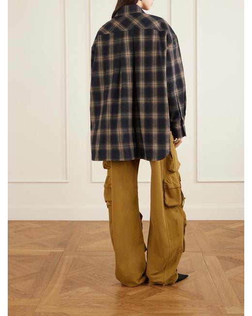 The Attico Black Oversized Checked Cotton-Flannel Shirt