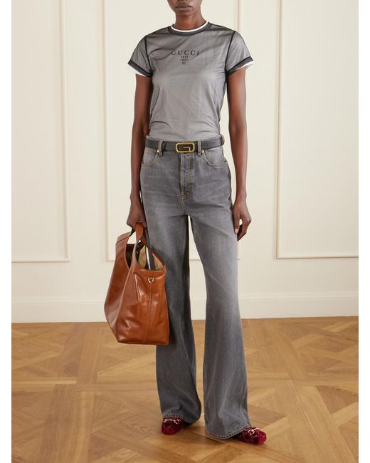 Gucci Gray Layered Printed Tulle And Cotton And Modal-Blend Jersey T-Shirt