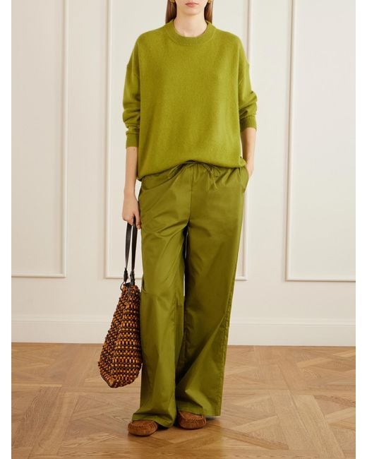 Staud Green Mateo Stretch-Cotton Wide-Leg Pants