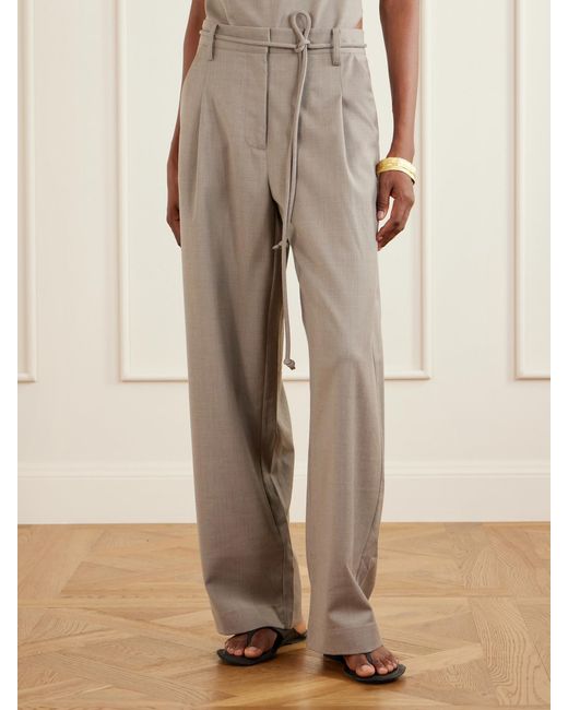 St. Agni Natural Pleated Wool-Blend Barrel-Leg Pants